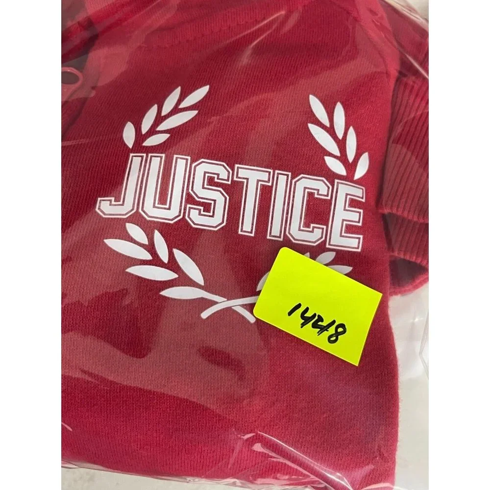 Justice Girl's Red Graphic Hooded Sweatshirt Hoodie Long Striped Sleeves 14/16